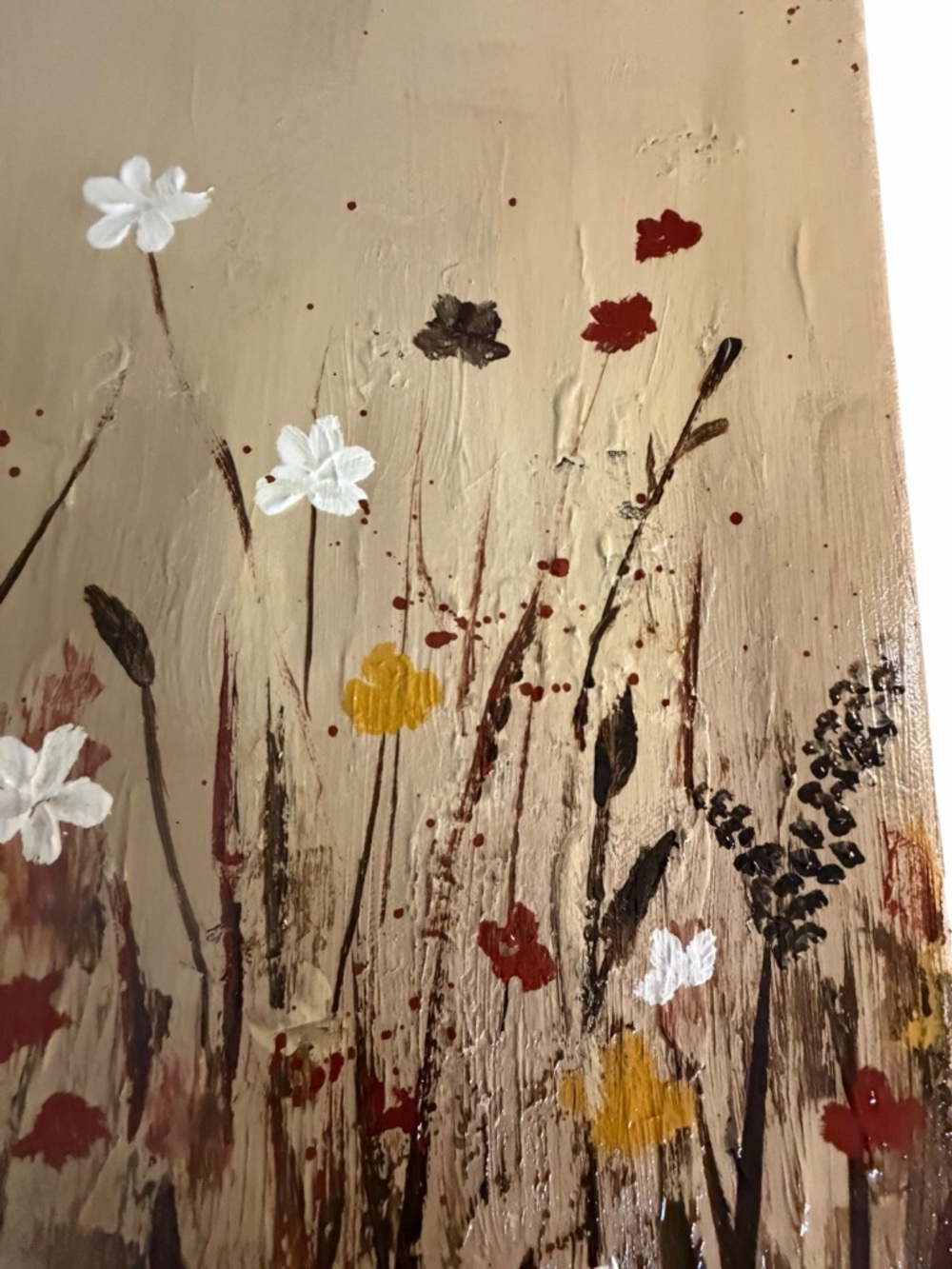 Original Artwork Acrylic’s On Canvas Neutral Floral Meadow Wall Art 12x24" - Picture 7 of 15